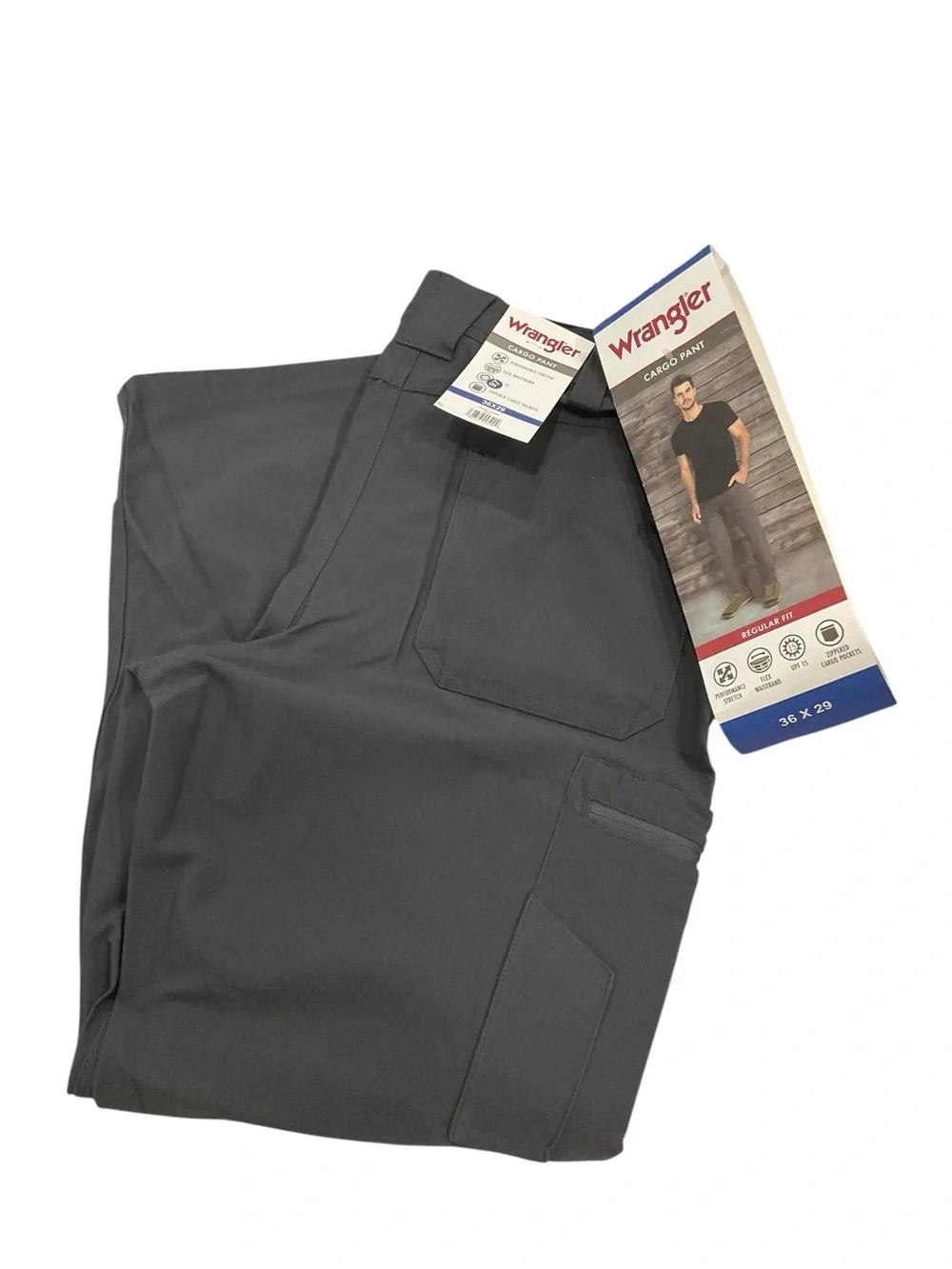 Wrangler Mens Performance Stretch Cargo Pants Grey Regular Fit 36x29 NEW